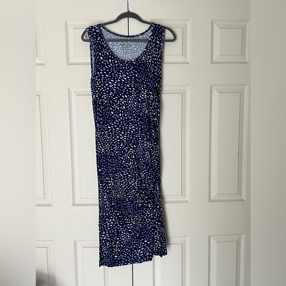 Torrid Super Soft Blue Ditsy Dot Asymmetrical Drawstring Midi Dress